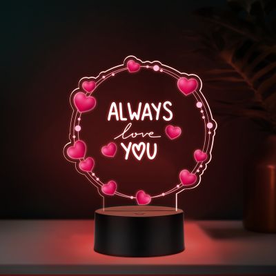 Couples Led Night Lamp Gift Item for Wedding, Anniversary, Birthday & Valentine's Day Romantic Gift for Couples Multicolored Light  (Always Love You)